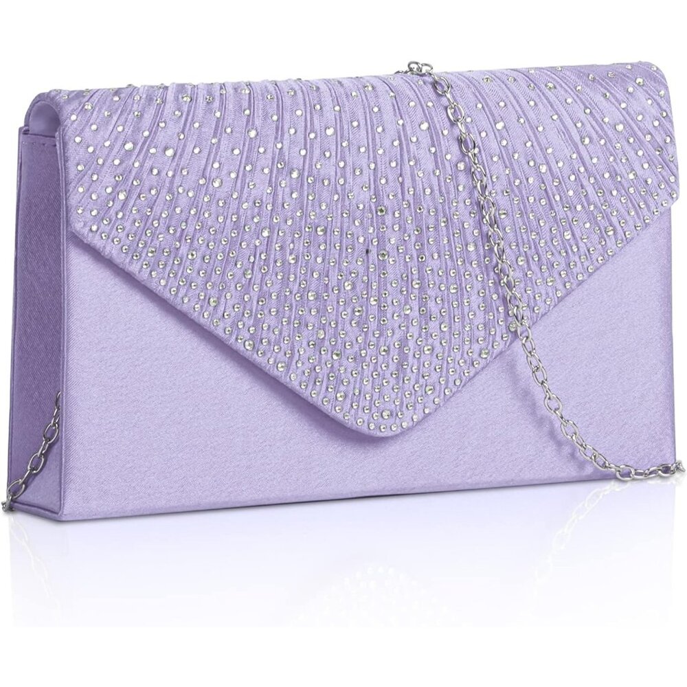 Womens Purple Satin Clutch Evening with Detachable Strap for Weddings